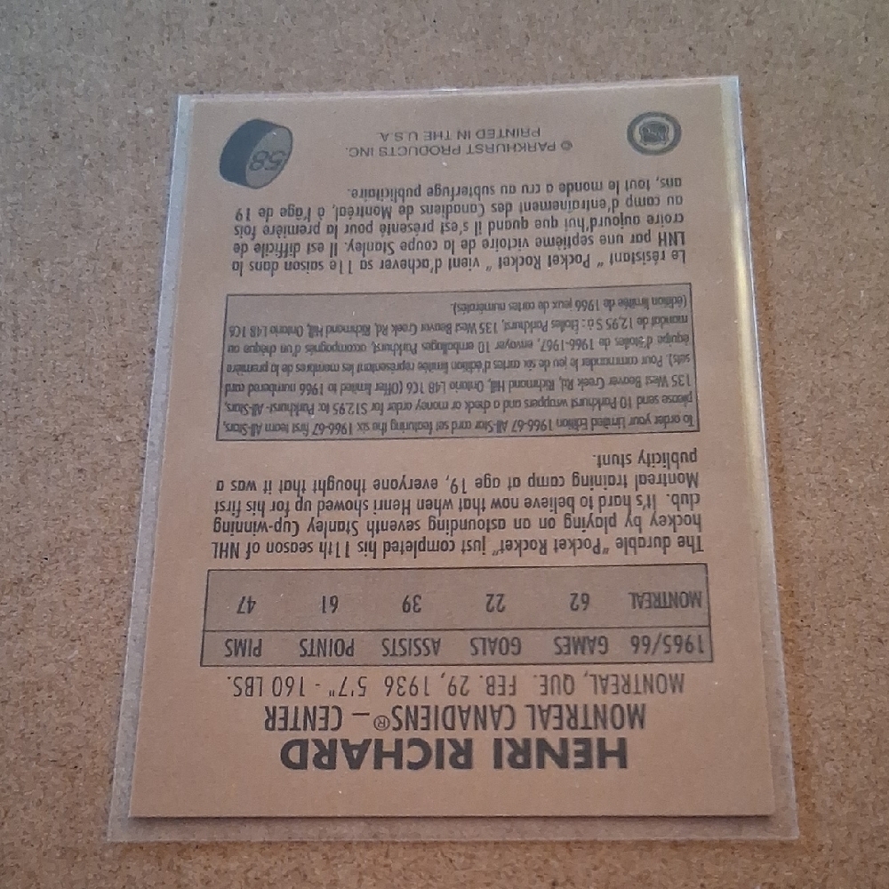 Henri Richard Hockey Card - Picture 4 of 4